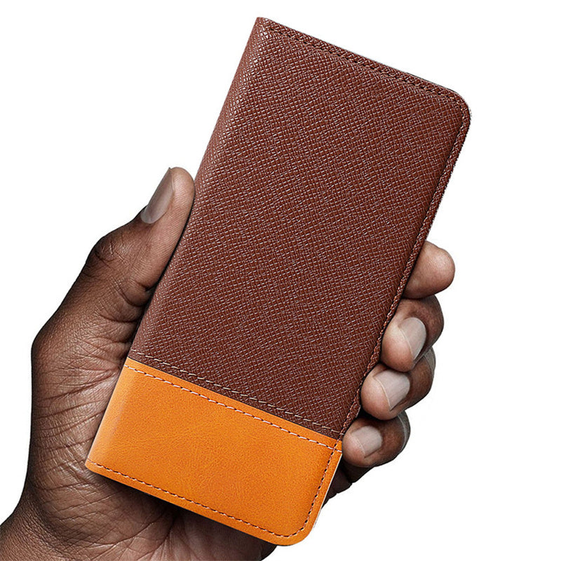 For Samsung Galaxy S24+ Cell Phone Stand Case PU Leather Cover Color Splicing Wallet - Blue