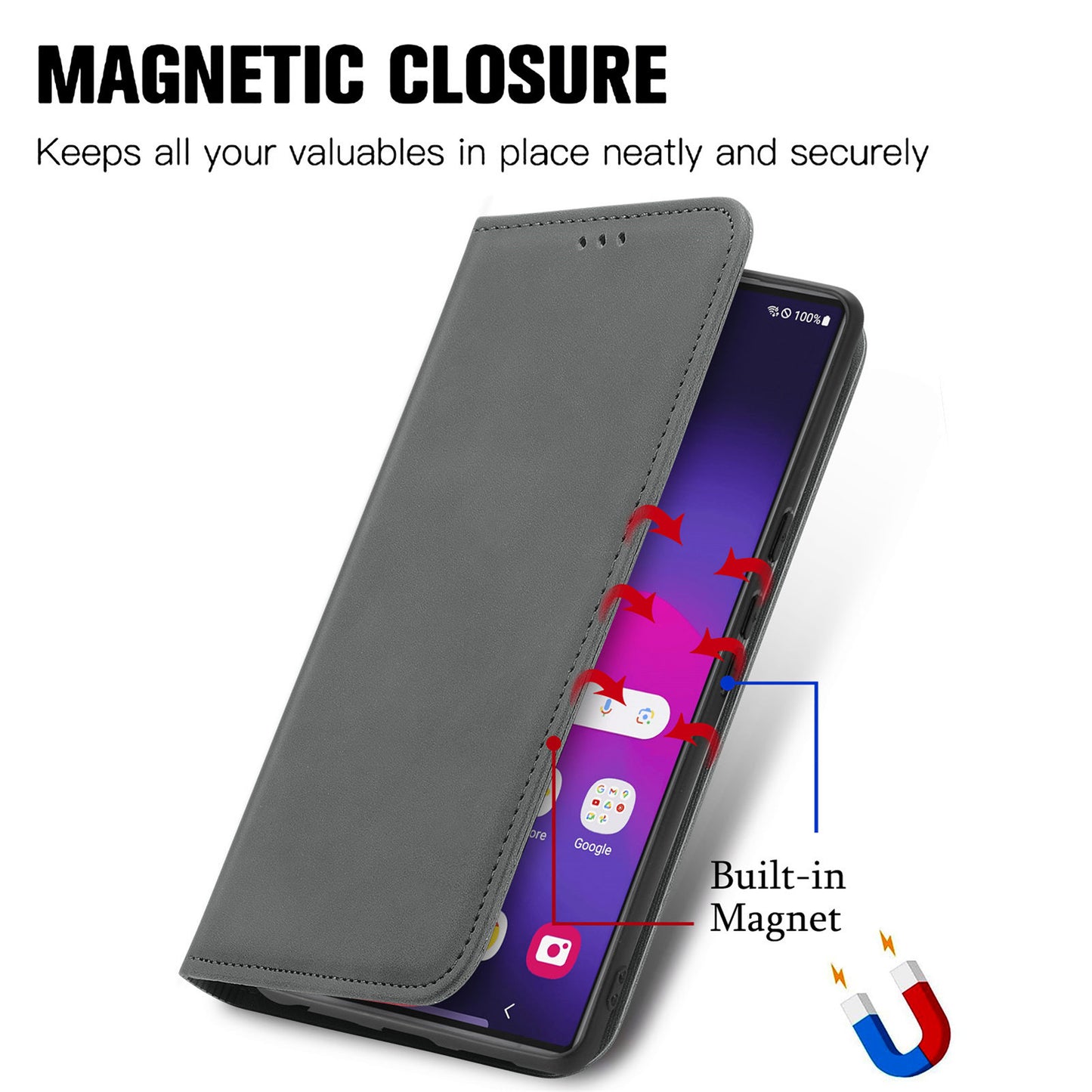 Phone Stand Case for Samsung Galaxy S24 Ultra Card Slots Skin-touch PU Leather Phone Cover - Grey