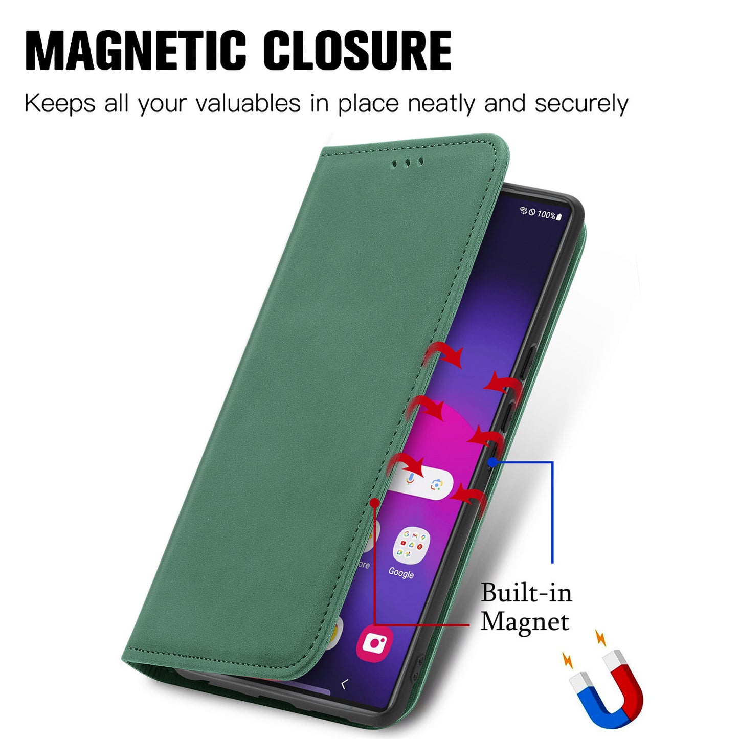 Phone Stand Case for Samsung Galaxy S24 Ultra Card Slots Skin-touch PU Leather Phone Cover - Green