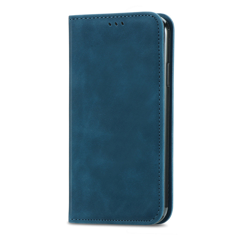 Phone Stand Case for Samsung Galaxy S24 Ultra Card Slots Skin-touch PU Leather Phone Cover - Dark Blue