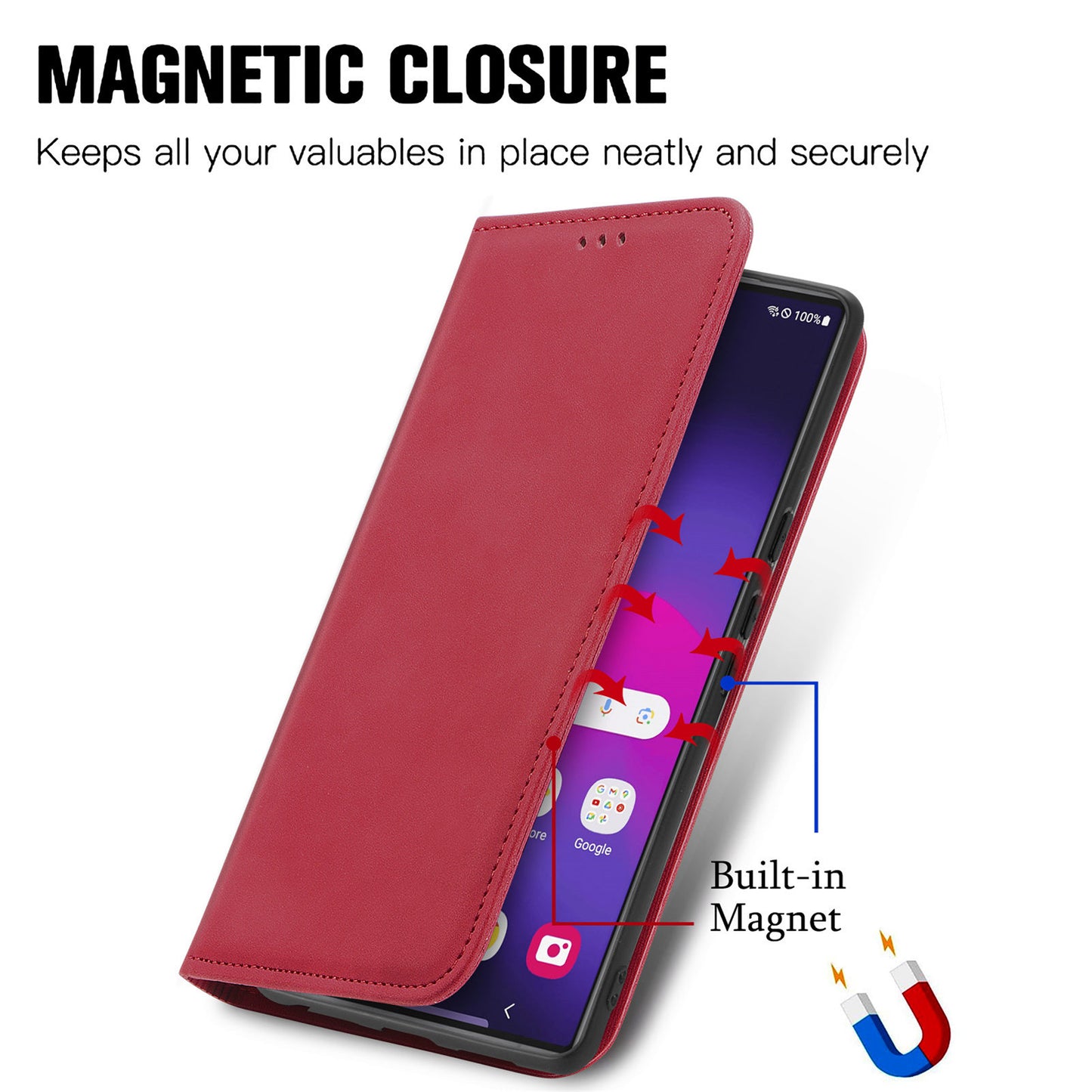 Phone Stand Case for Samsung Galaxy S24 Ultra Card Slots Skin-touch PU Leather Phone Cover - Red
