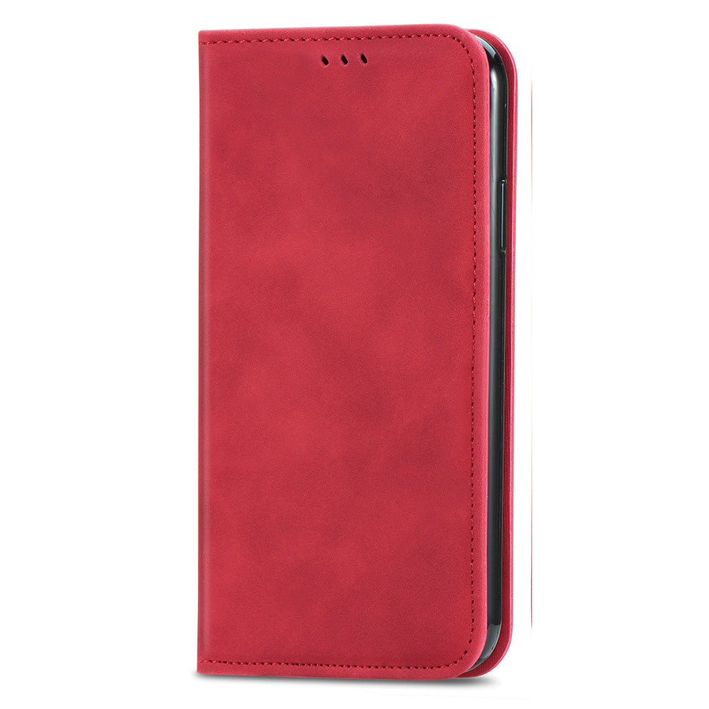 Phone Stand Case for Samsung Galaxy S24 Ultra Card Slots Skin-touch PU Leather Phone Cover - Red