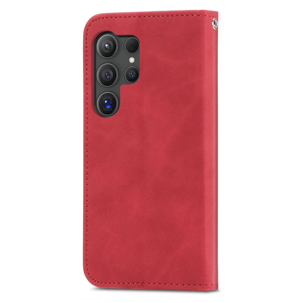Phone Stand Case for Samsung Galaxy S24 Ultra Card Slots Skin-touch PU Leather Phone Cover - Red