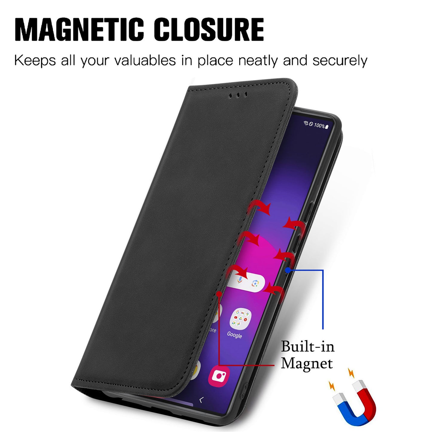 Phone Stand Case for Samsung Galaxy S24 Ultra Card Slots Skin-touch PU Leather Phone Cover - Black