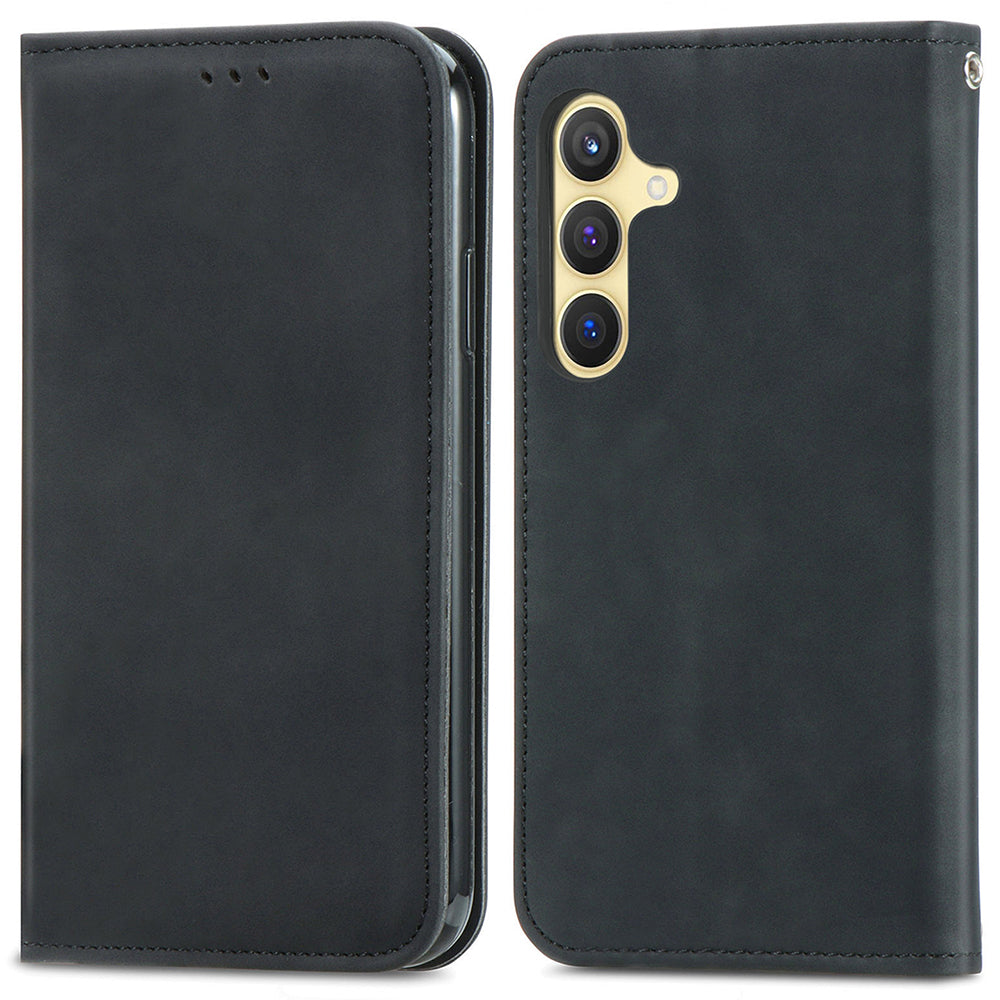 For Samsung Galaxy S24 Cases Magnetic Absorption Card Slots PU Leather Phone Stand Cover - Black