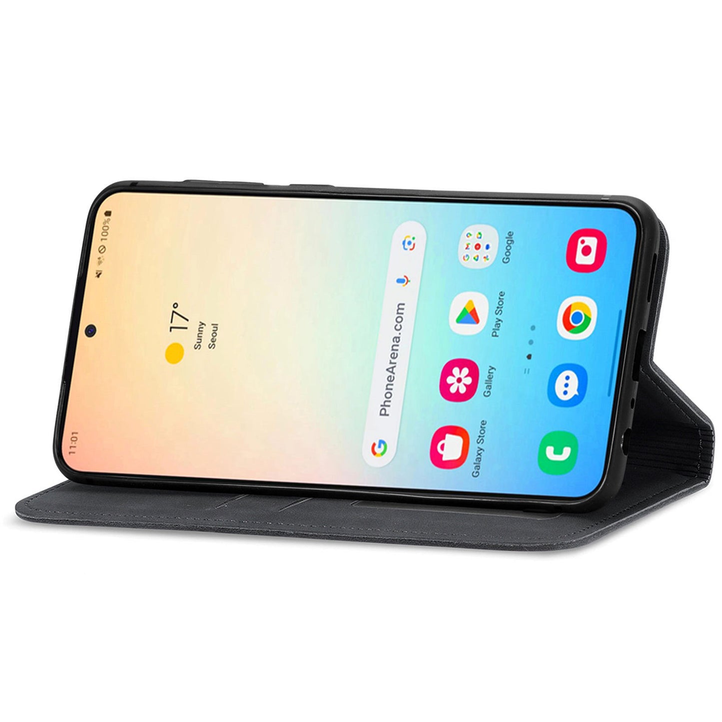 For Samsung Galaxy S24 Cases Magnetic Absorption Card Slots PU Leather Phone Stand Cover - Black