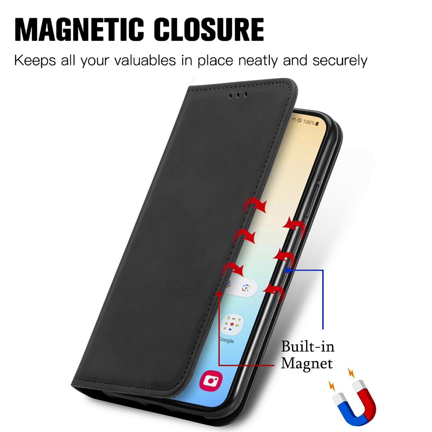 For Samsung Galaxy S24 Cases Magnetic Absorption Card Slots PU Leather Phone Stand Cover - Black