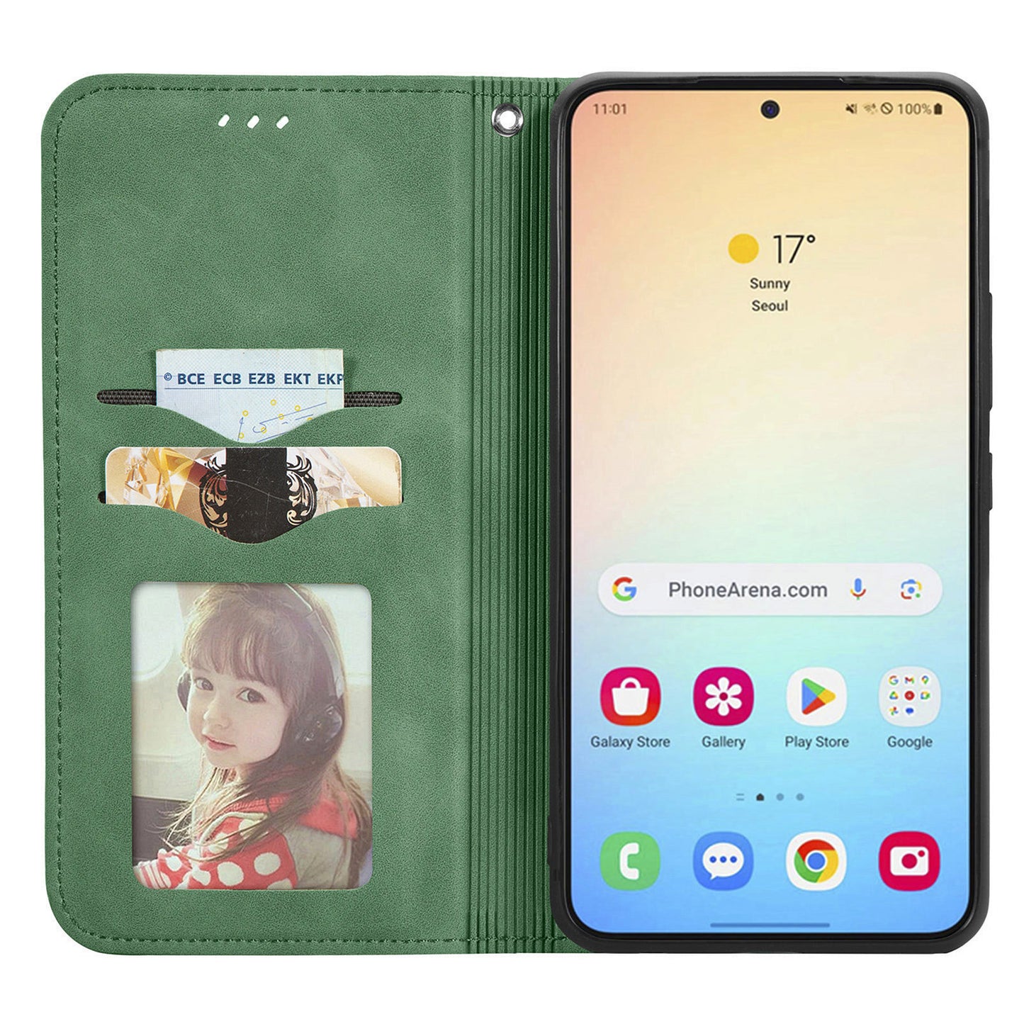 For Samsung Galaxy S24 Cases Magnetic Absorption Card Slots PU Leather Phone Stand Cover - Green