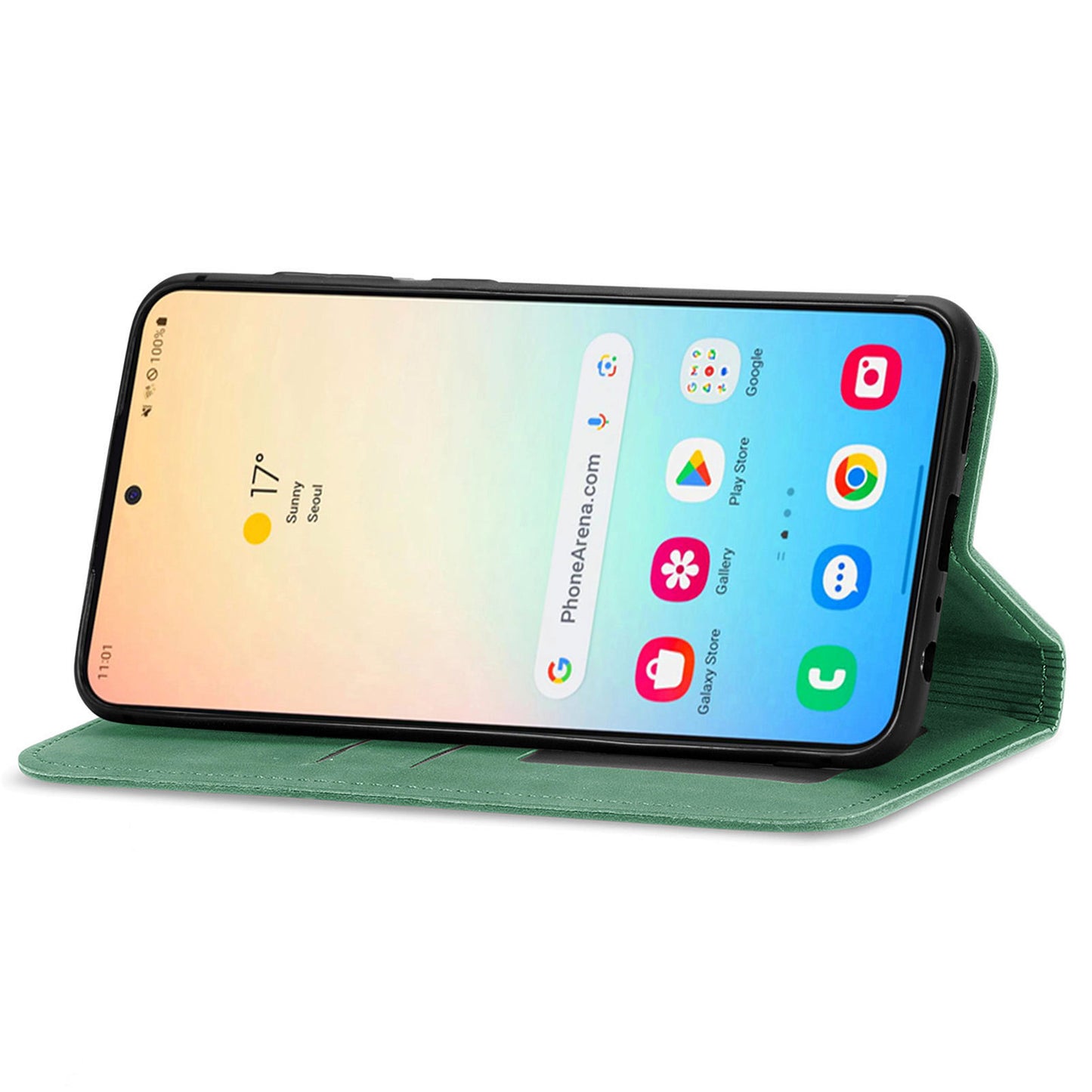 For Samsung Galaxy S24 Cases Magnetic Absorption Card Slots PU Leather Phone Stand Cover - Green