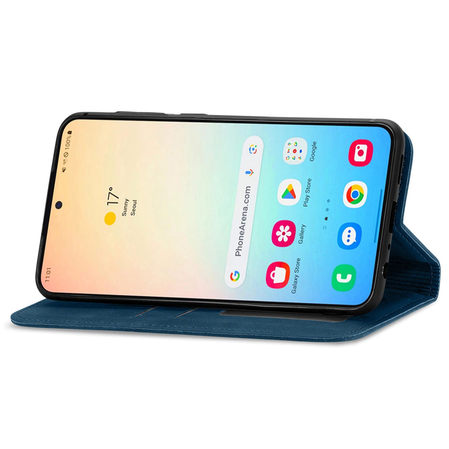 For Samsung Galaxy S24 Cases Magnetic Absorption Card Slots PU Leather Phone Stand Cover - Dark Blue