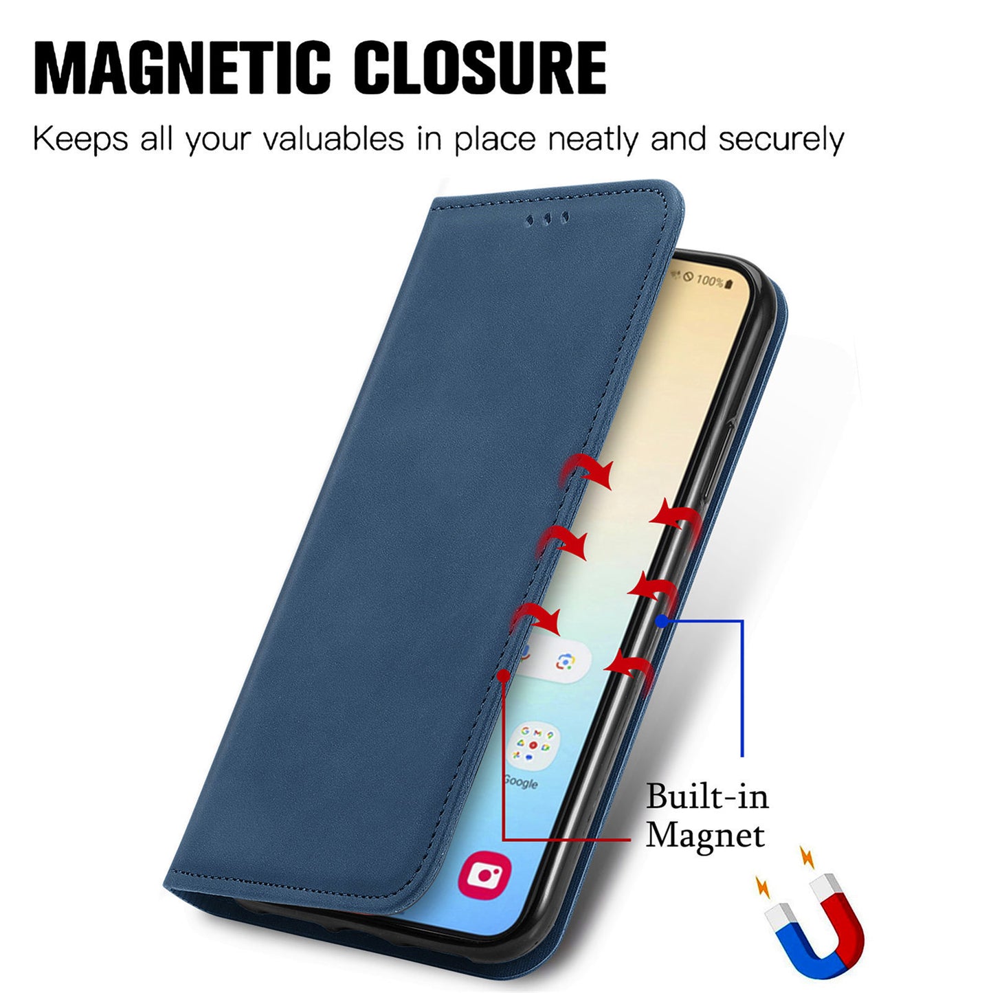 For Samsung Galaxy S24 Cases Magnetic Absorption Card Slots PU Leather Phone Stand Cover - Dark Blue
