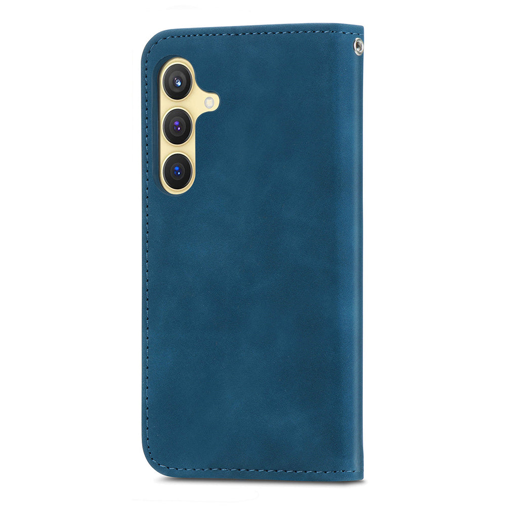 For Samsung Galaxy S24 Cases Magnetic Absorption Card Slots PU Leather Phone Stand Cover - Dark Blue