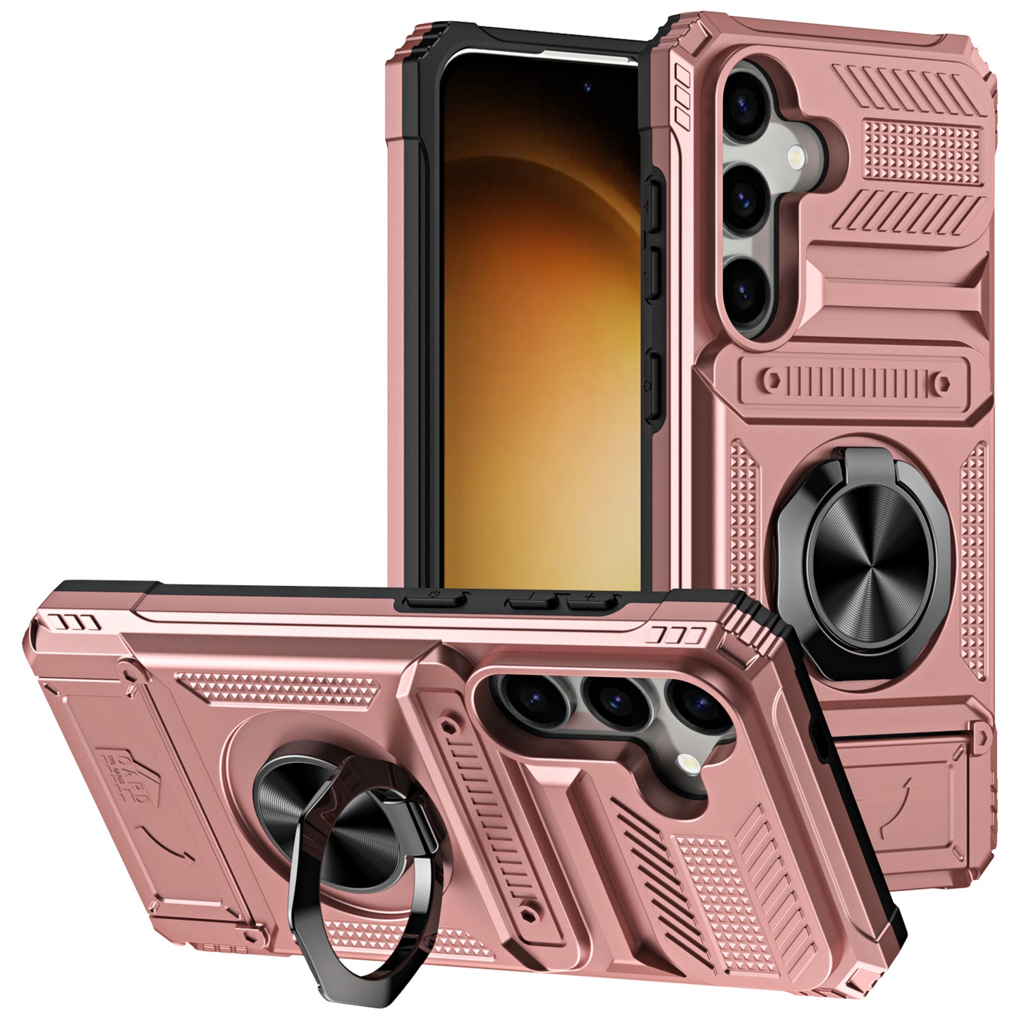 For Samsung Galaxy S24+ Shockproof Phone Shell Kickstand PC+TPU Phone Case Support Magnetic Car Mount - Rose Gold