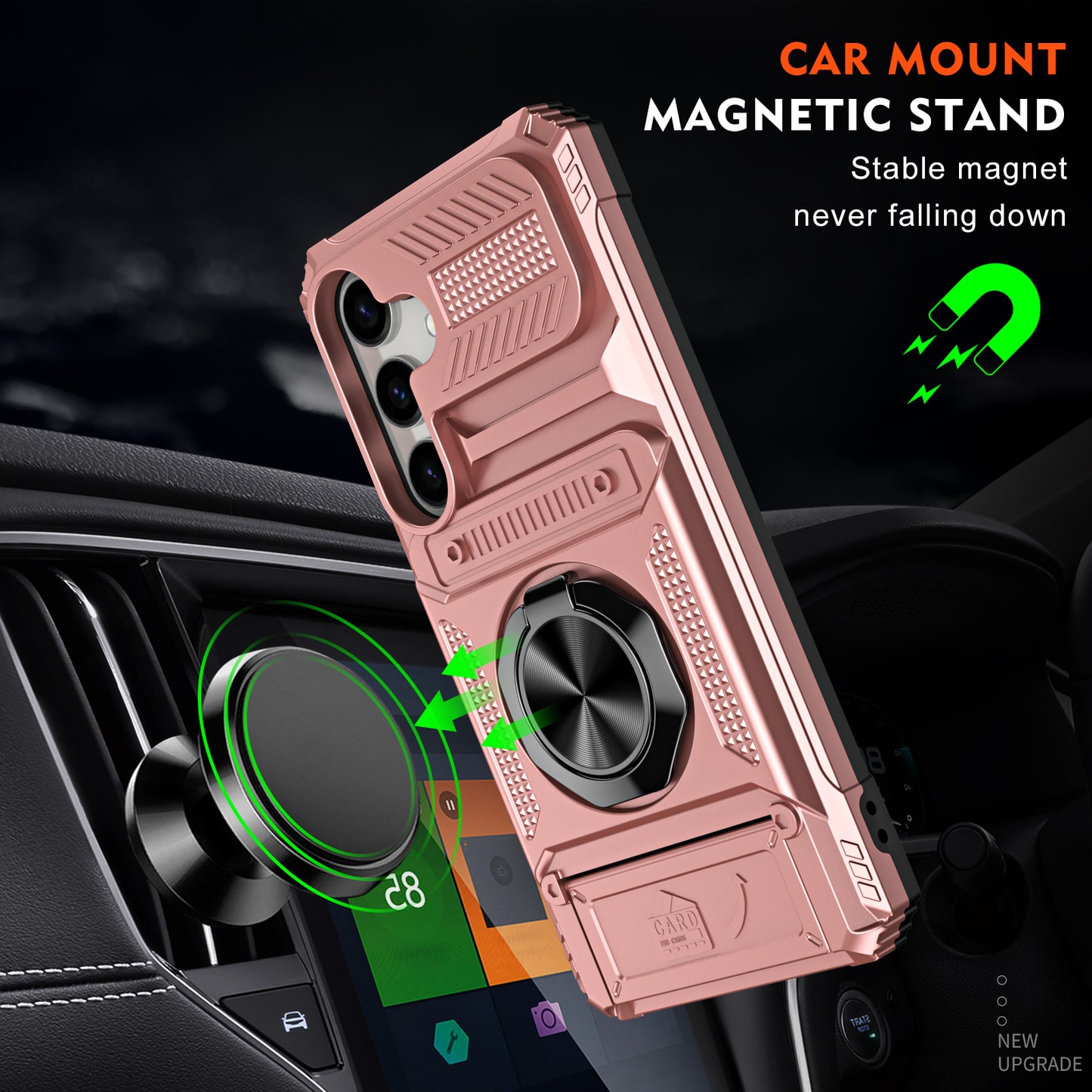 For Samsung Galaxy S24+ Shockproof Phone Shell Kickstand PC+TPU Phone Case Support Magnetic Car Mount - Rose Gold