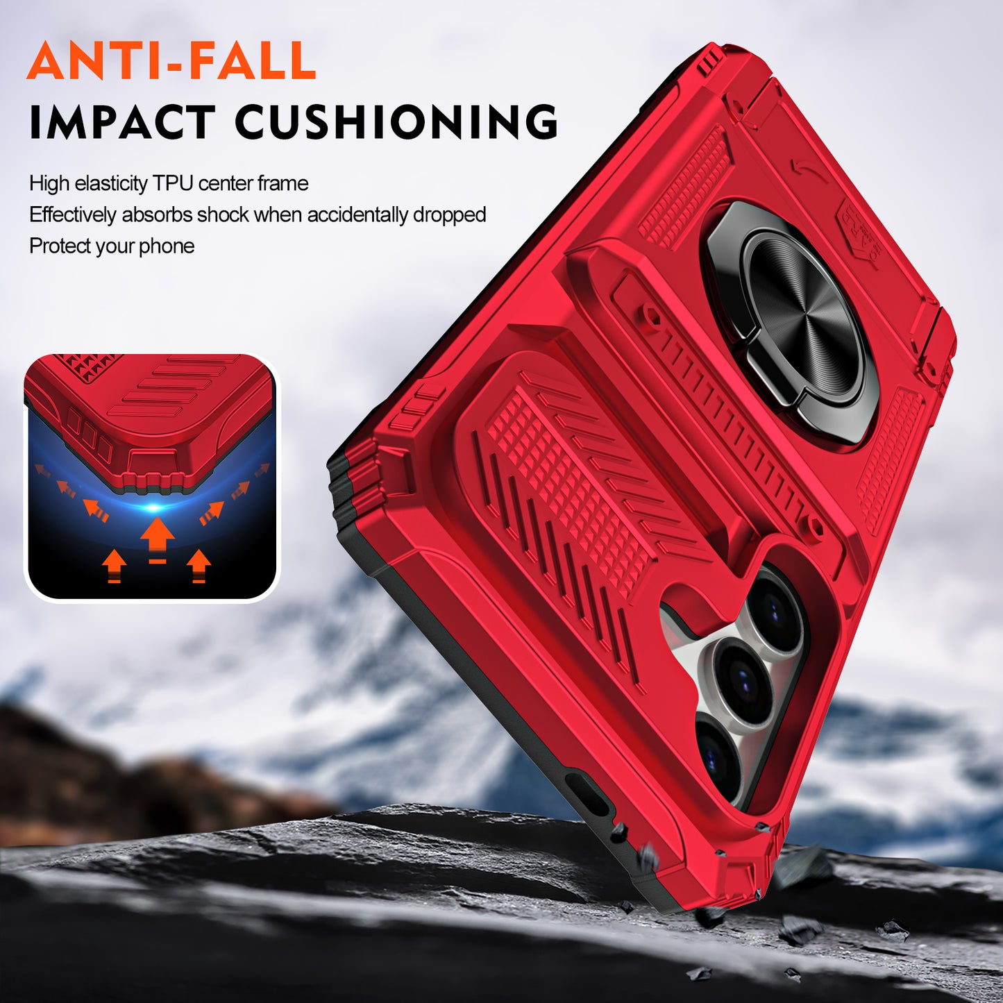 For Samsung Galaxy S24+ Shockproof Phone Shell Kickstand PC+TPU Phone Case Support Magnetic Car Mount - Red