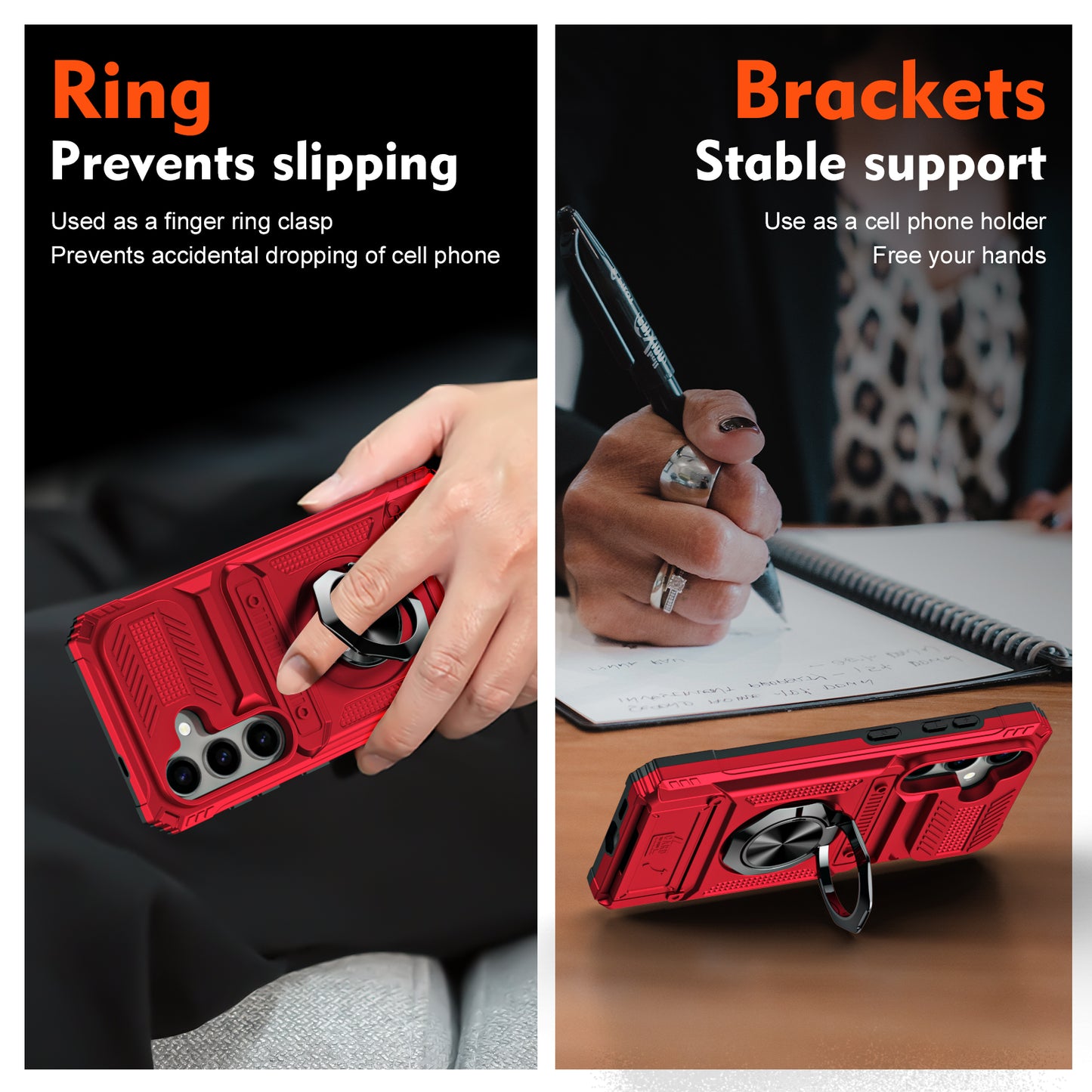 For Samsung Galaxy S24+ Shockproof Phone Shell Kickstand PC+TPU Phone Case Support Magnetic Car Mount - Red