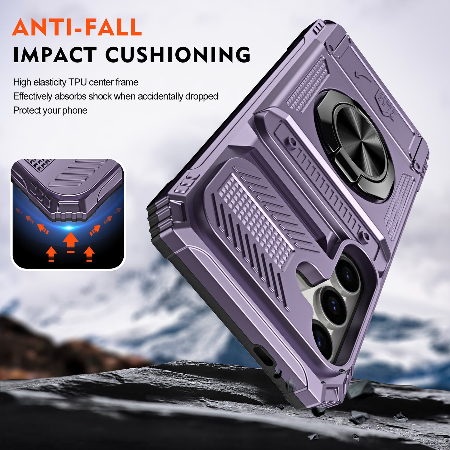For Samsung Galaxy S24+ Shockproof Phone Shell Kickstand PC+TPU Phone Case Support Magnetic Car Mount - Purple