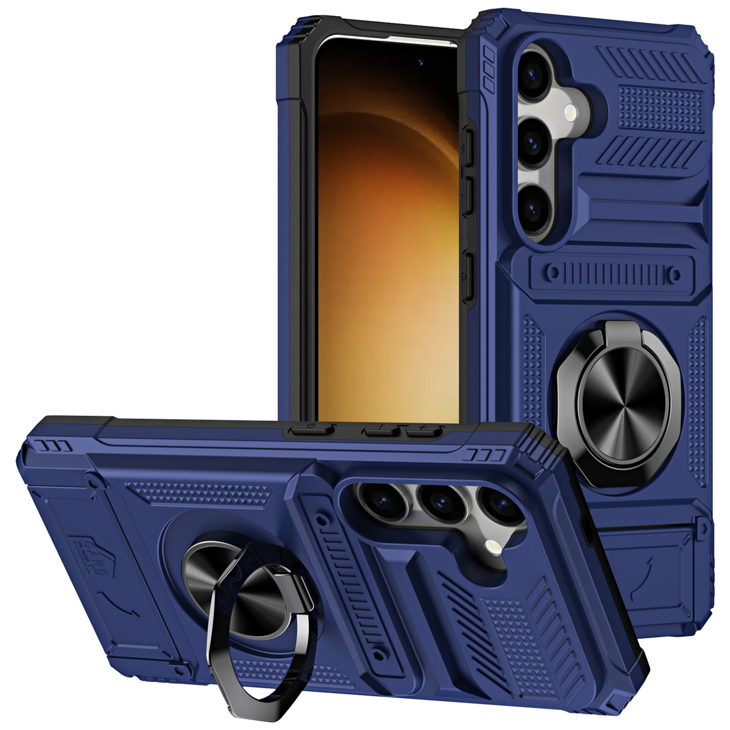 For Samsung Galaxy S24+ Shockproof Phone Shell Kickstand PC+TPU Phone Case Support Magnetic Car Mount - Blue