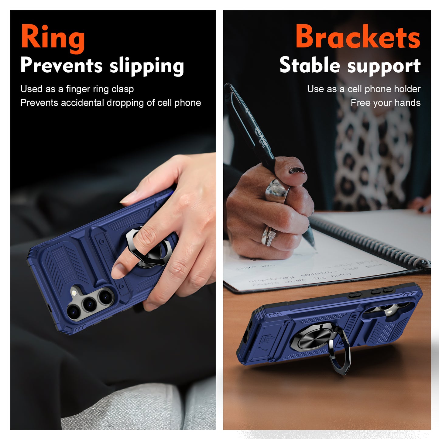 For Samsung Galaxy S24+ Shockproof Phone Shell Kickstand PC+TPU Phone Case Support Magnetic Car Mount - Blue