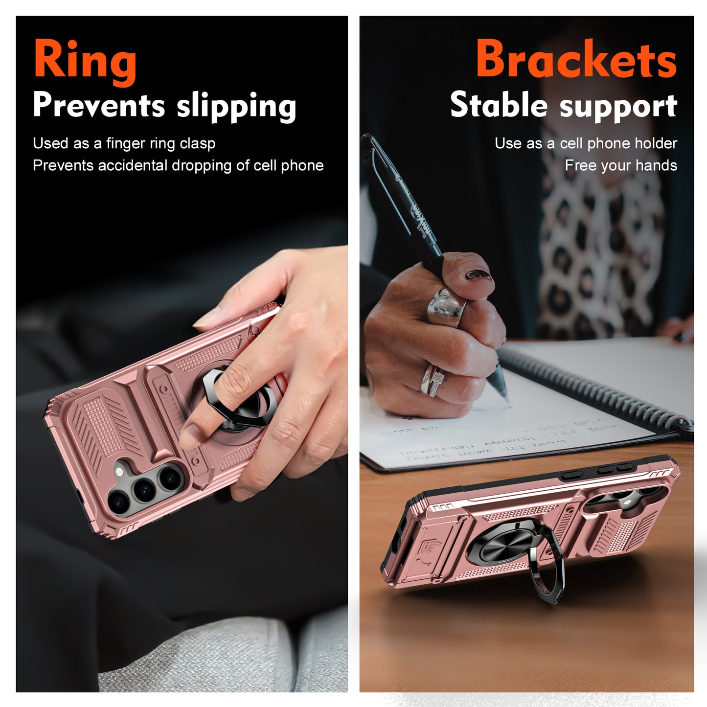 PC+TPU Phone Case for Samsung Galaxy S24 Kickstand Phone Cover Support Magnetic Car Mount - Rose Gold