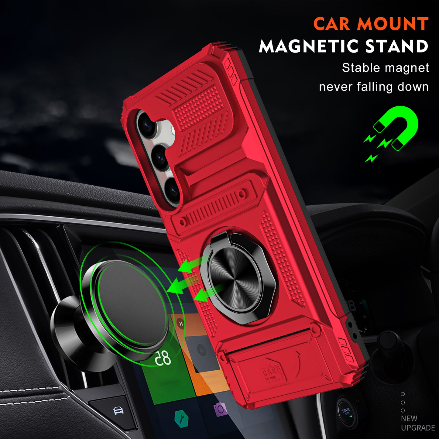 PC+TPU Phone Case for Samsung Galaxy S24 Kickstand Phone Cover Support Magnetic Car Mount - Red