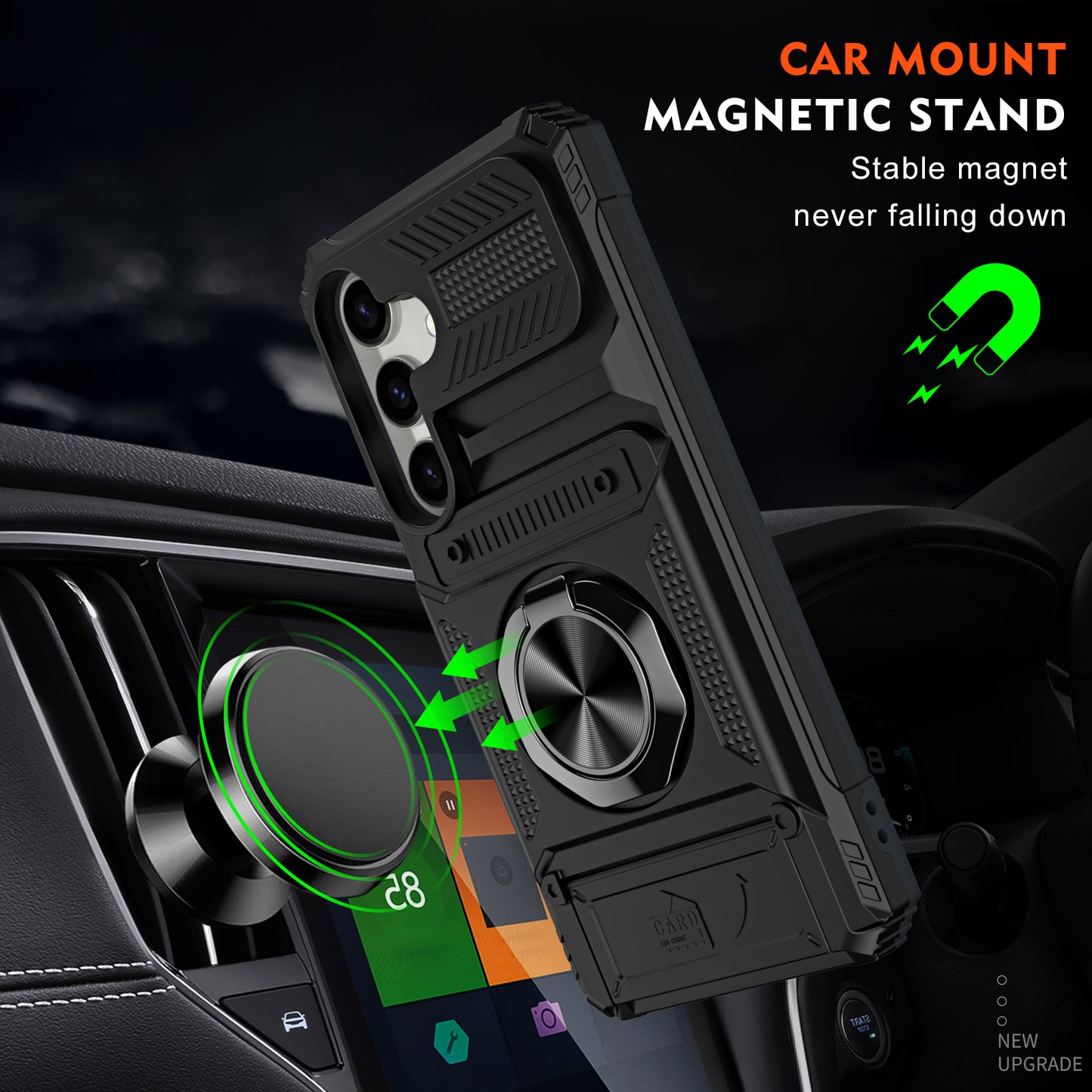 PC+TPU Phone Case for Samsung Galaxy S24 Kickstand Phone Cover Support Magnetic Car Mount - Black