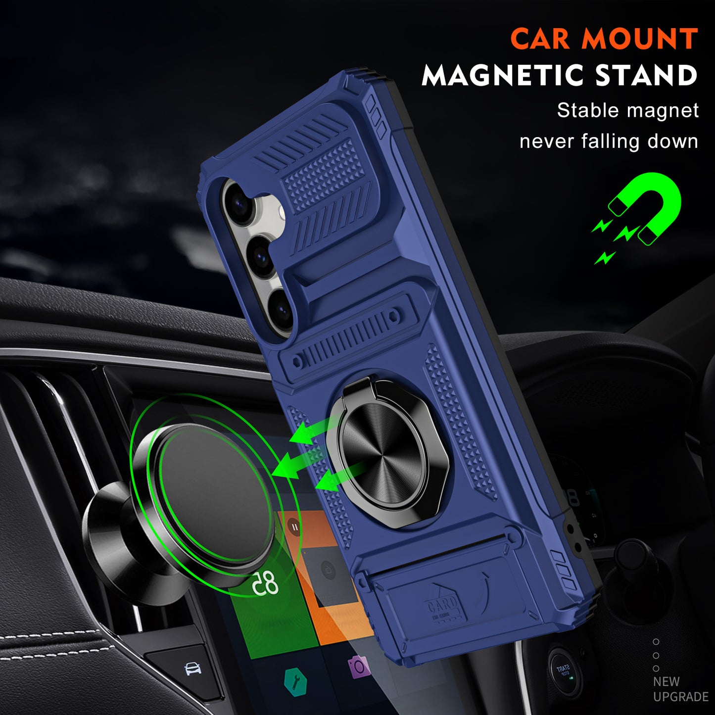 PC+TPU Phone Case for Samsung Galaxy S24 Kickstand Phone Cover Support Magnetic Car Mount - Blue