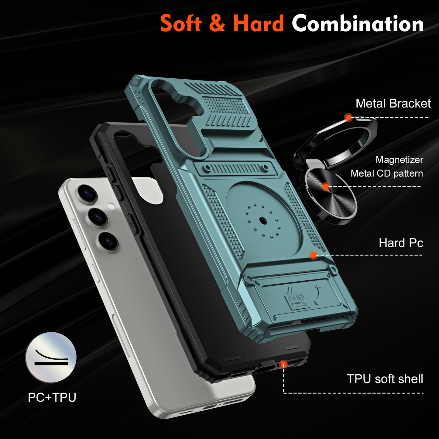 PC+TPU Phone Case for Samsung Galaxy S24 Kickstand Phone Cover Support Magnetic Car Mount - Green