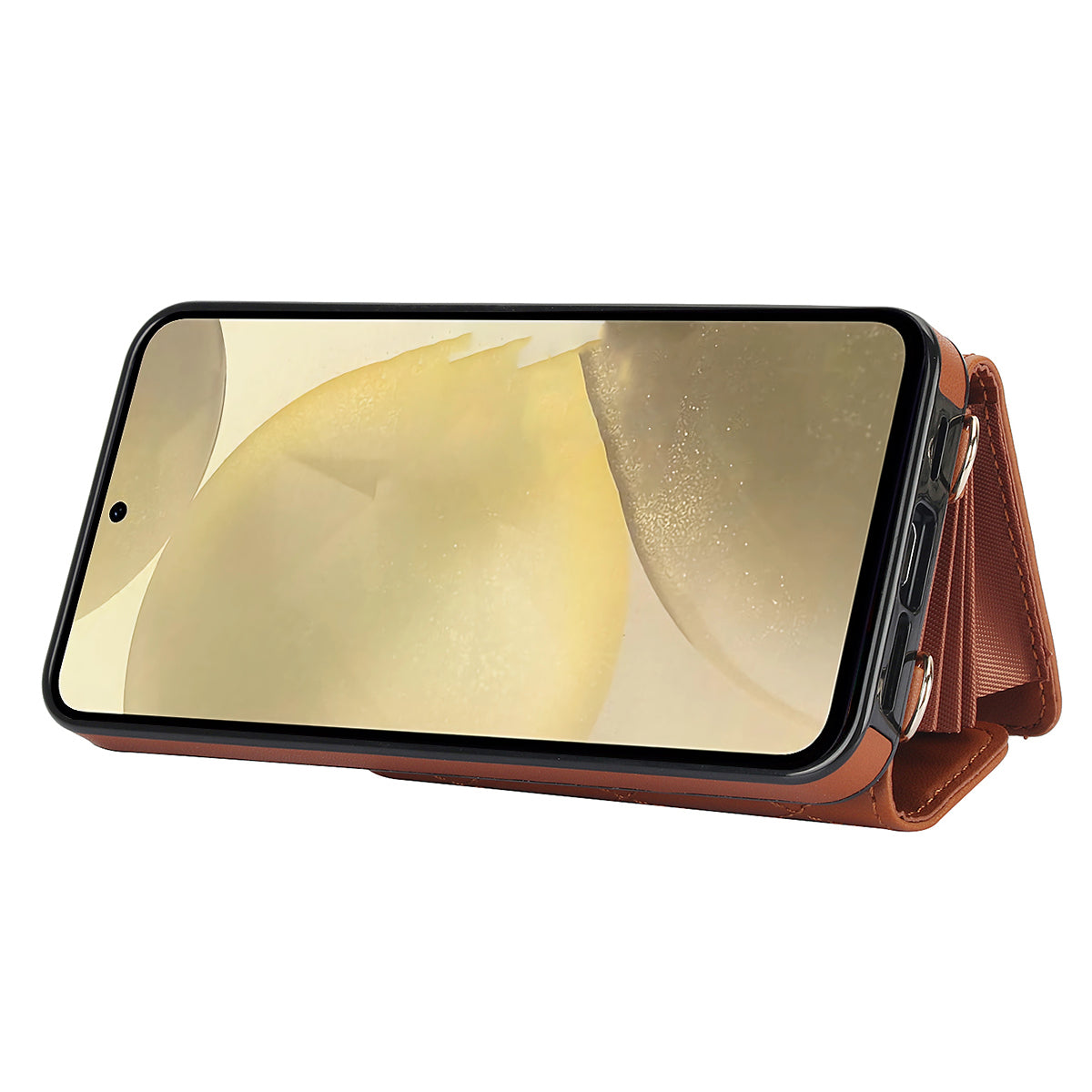 026 For Samsung Galaxy S24 Kickstand Phone Case Rhombus Grid Pattern with 2 Straps - Brown