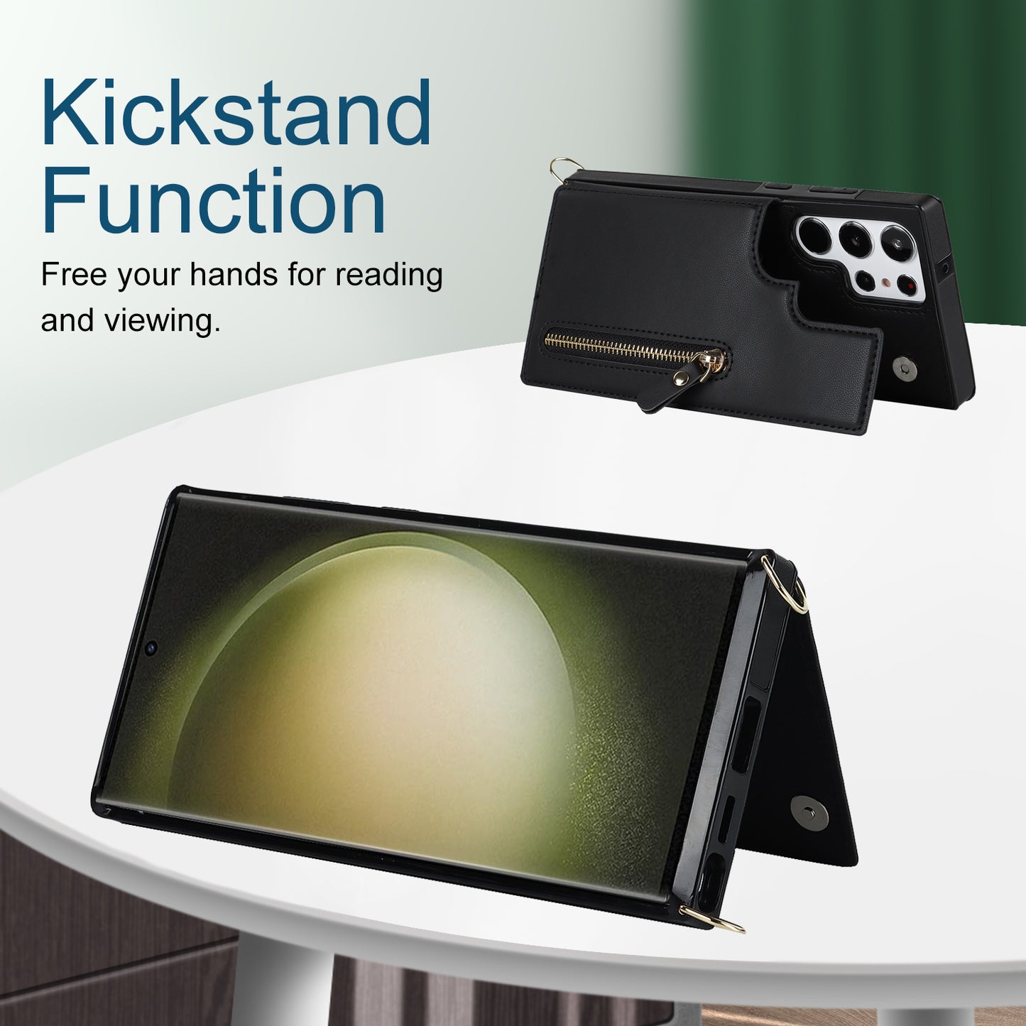 For Samsung Galaxy S24 Ultra Crossbody Phone Case Kickstand RFID Blocking Cover - Black