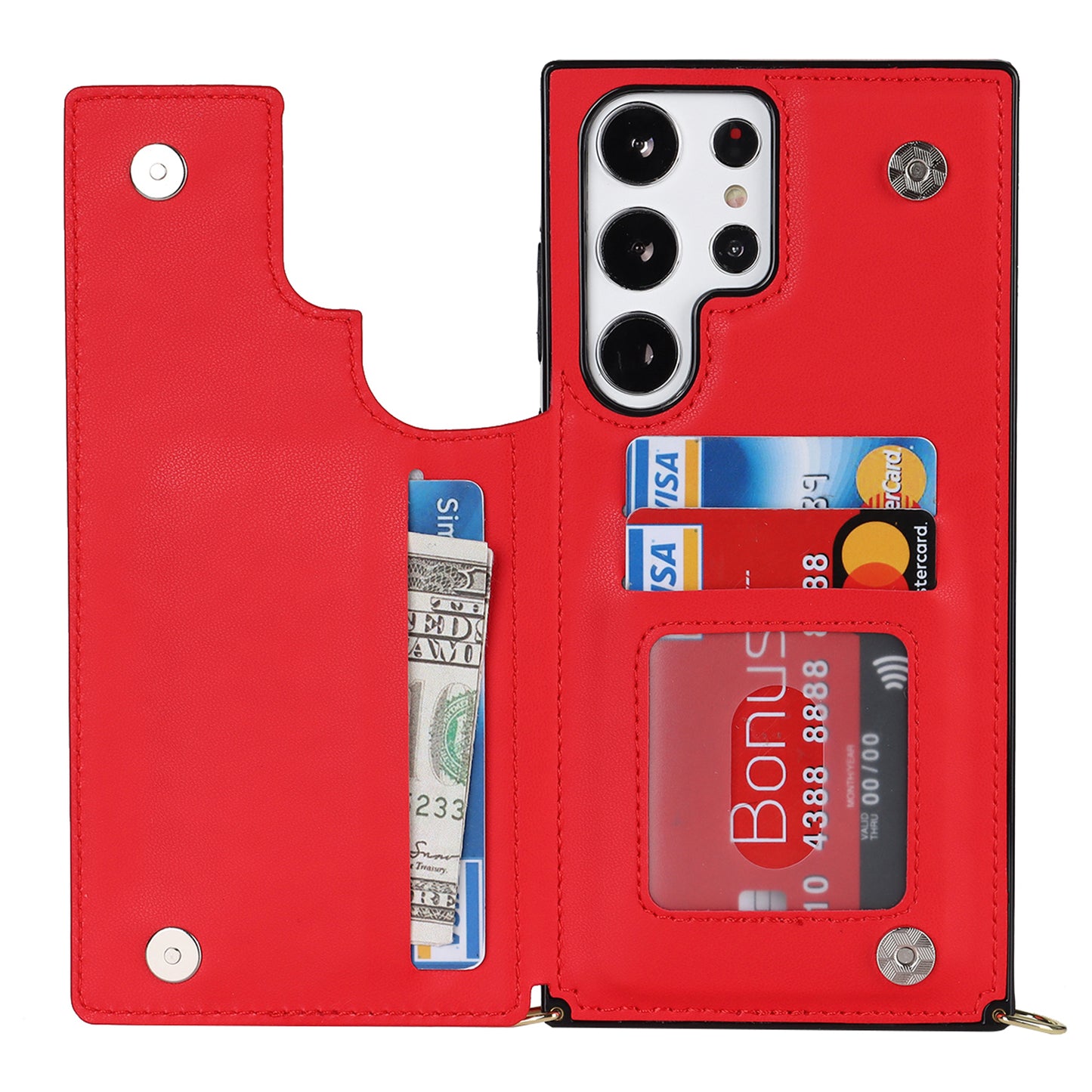 For Samsung Galaxy S24 Ultra Crossbody Phone Case Kickstand RFID Blocking Cover - Red