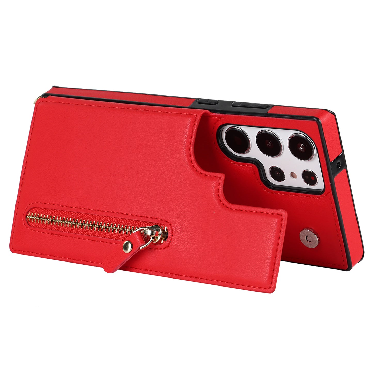 For Samsung Galaxy S24 Ultra Crossbody Phone Case Kickstand RFID Blocking Cover - Red