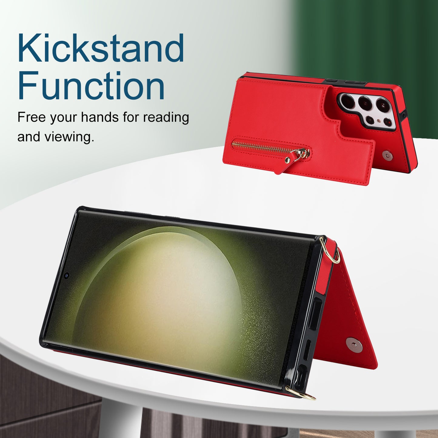 For Samsung Galaxy S24 Ultra Crossbody Phone Case Kickstand RFID Blocking Cover - Red