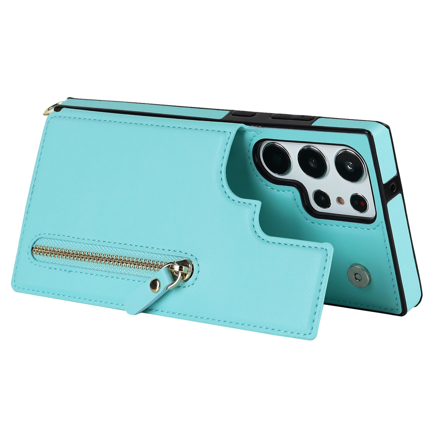 For Samsung Galaxy S24 Ultra Crossbody Phone Case Kickstand RFID Blocking Cover - Blue