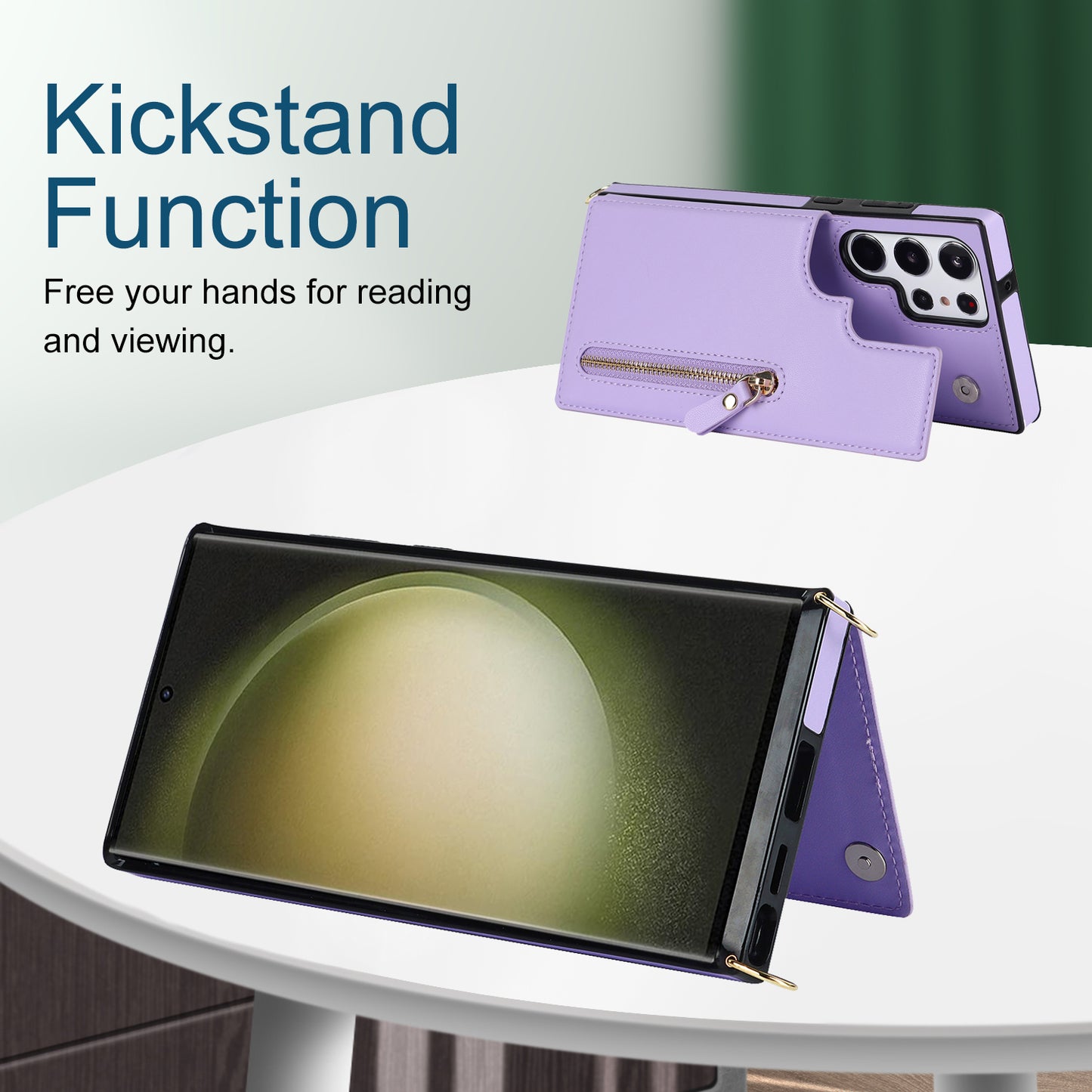 For Samsung Galaxy S24 Ultra Crossbody Phone Case Kickstand RFID Blocking Cover - Purple