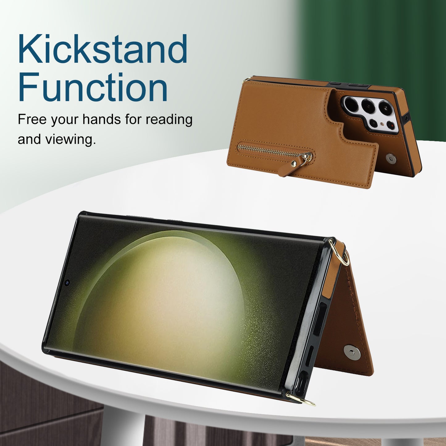 For Samsung Galaxy S24 Ultra Crossbody Phone Case Kickstand RFID Blocking Cover - Brown