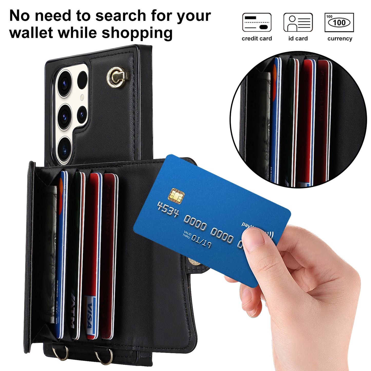 For Samsung Galaxy S24 Ultra RFID Blocking Card Slots Cover Phone Card Case - Black