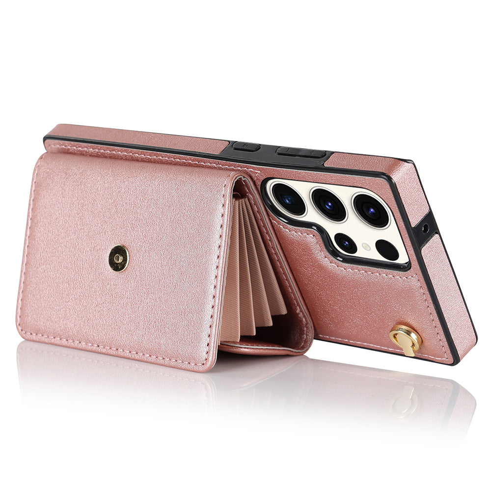 For Samsung Galaxy S24 Ultra RFID Blocking Card Slots Cover Phone Card Case - Rose Gold