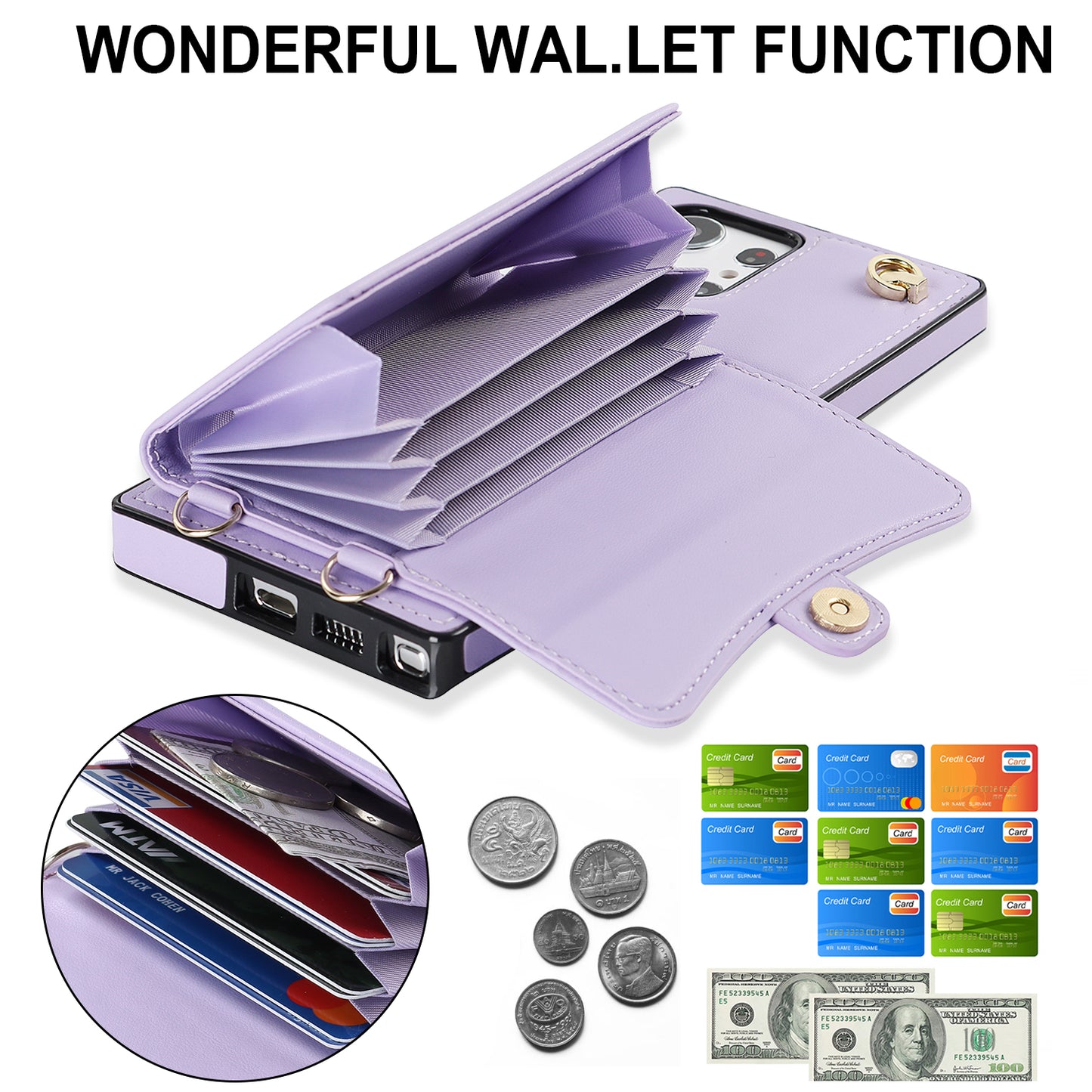 For Samsung Galaxy S24 Ultra RFID Blocking Card Slots Cover Phone Card Case - Purple