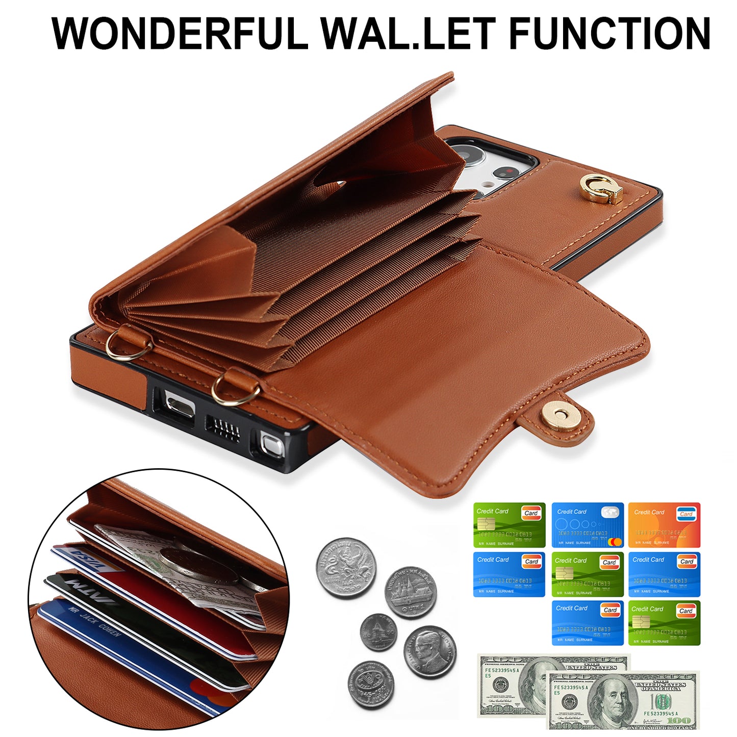 For Samsung Galaxy S24 Ultra RFID Blocking Card Slots Cover Phone Card Case - Brown