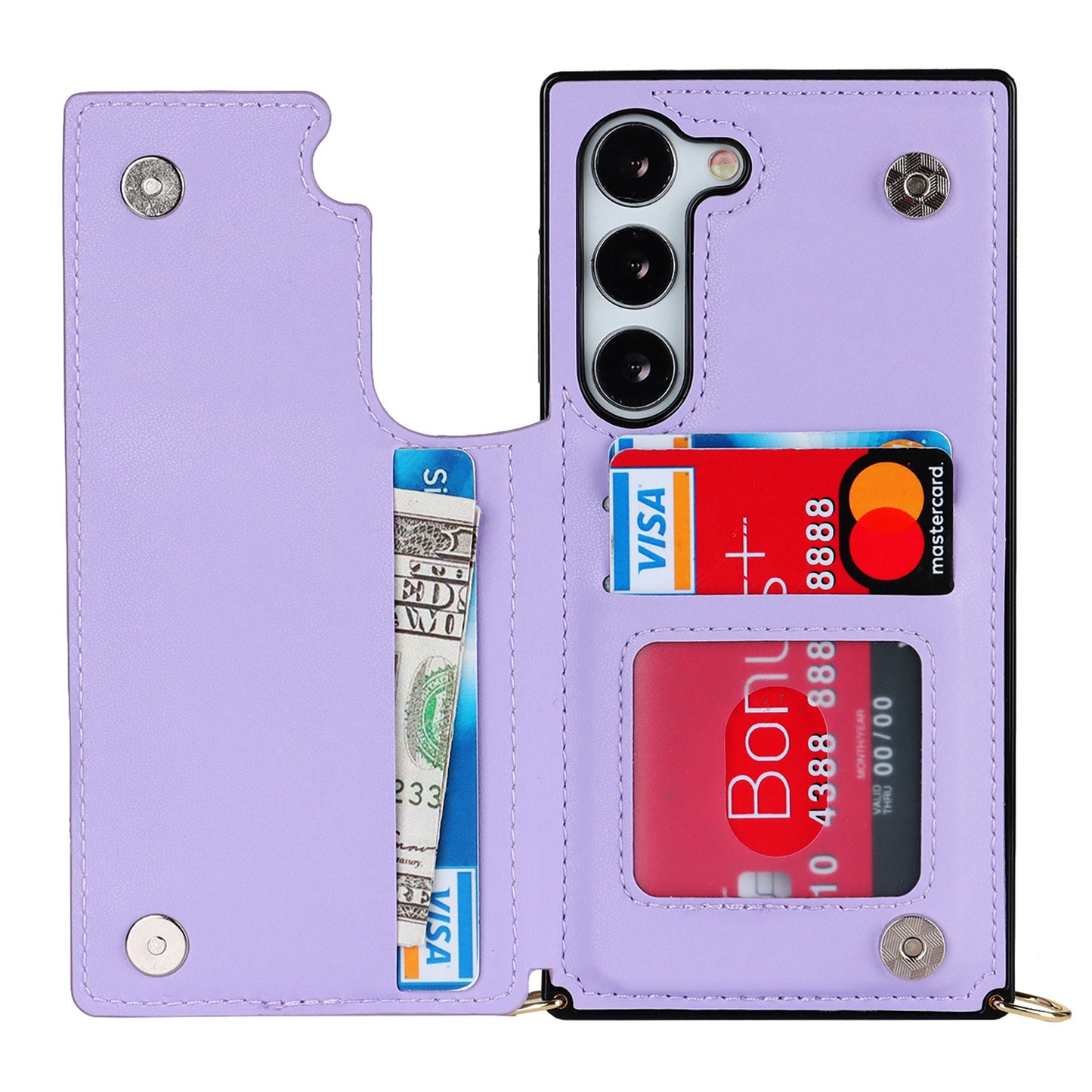 For Samsung Galaxy S24+ Zipper Wallet Case Crossbody Phone Cover Magnetic Button - Purple