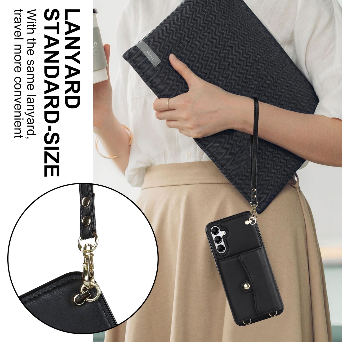 For Samsung Galaxy S24 Card Slots Phone Case Kickstand Crossbody Phone Cover - Black