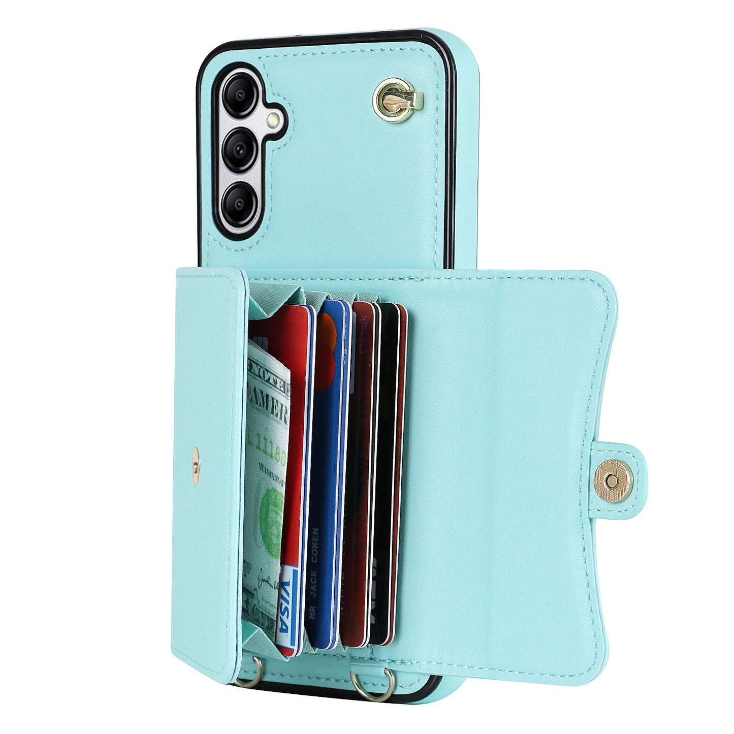For Samsung Galaxy S24 Card Slots Phone Case Kickstand Crossbody Phone Cover - Blue