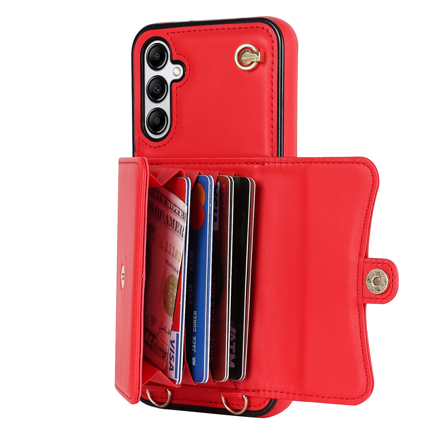 For Samsung Galaxy S24 Card Slots Phone Case Kickstand Crossbody Phone Cover - Red
