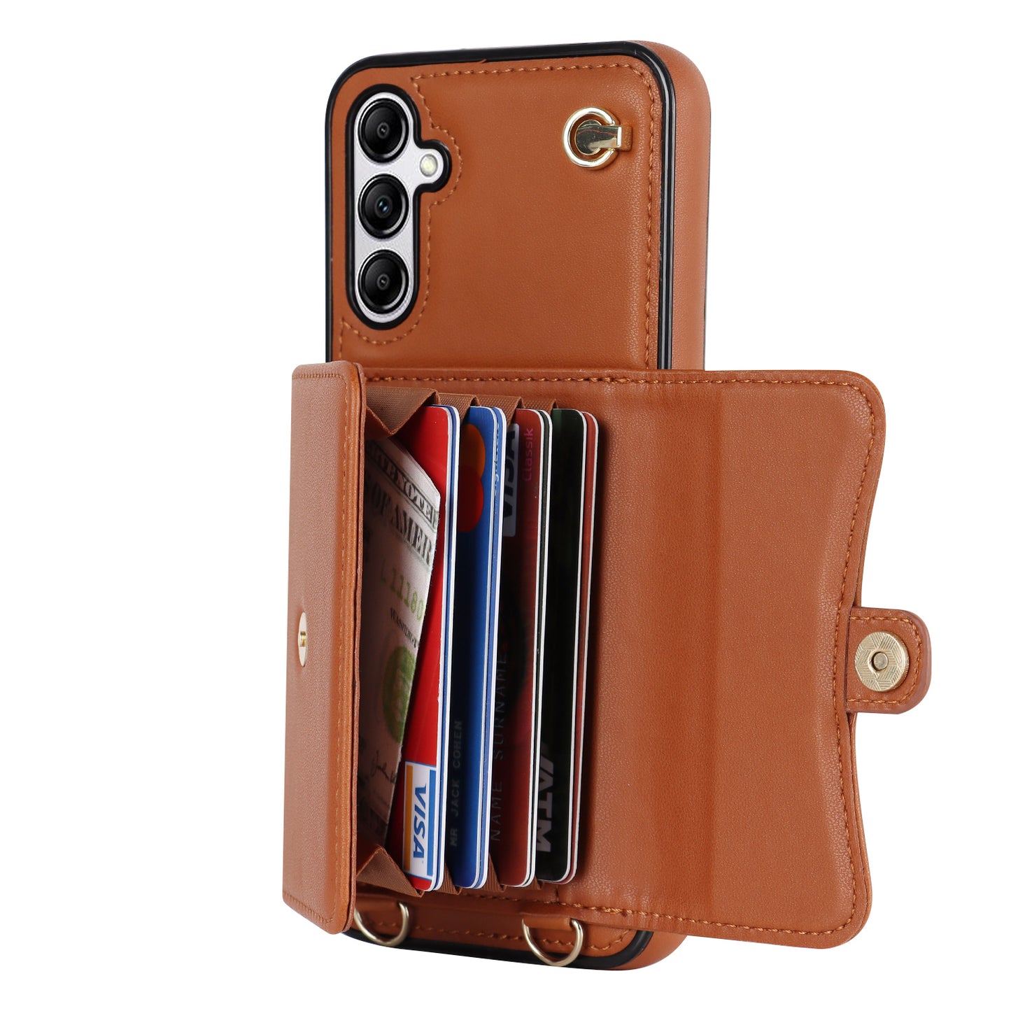 For Samsung Galaxy S24 Card Slots Phone Case Kickstand Crossbody Phone Cover - Brown