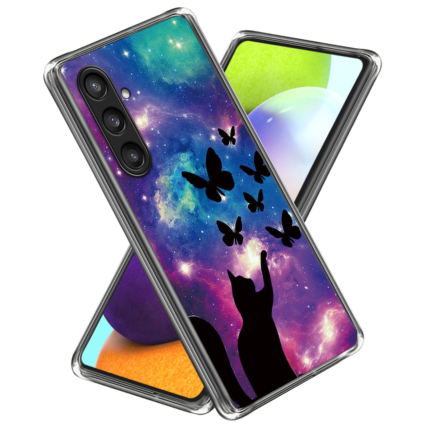 For Samsung Galaxy S24+ TPU Protective Case Art Pattern Printing Phone Cover - Cat and Butterflies