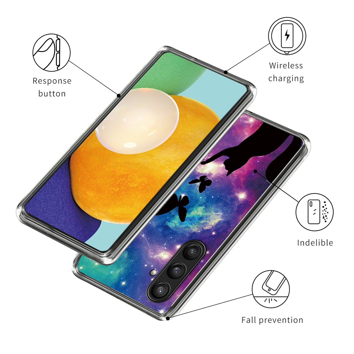 For Samsung Galaxy S24+ TPU Protective Case Art Pattern Printing Phone Cover - Cat and Butterflies