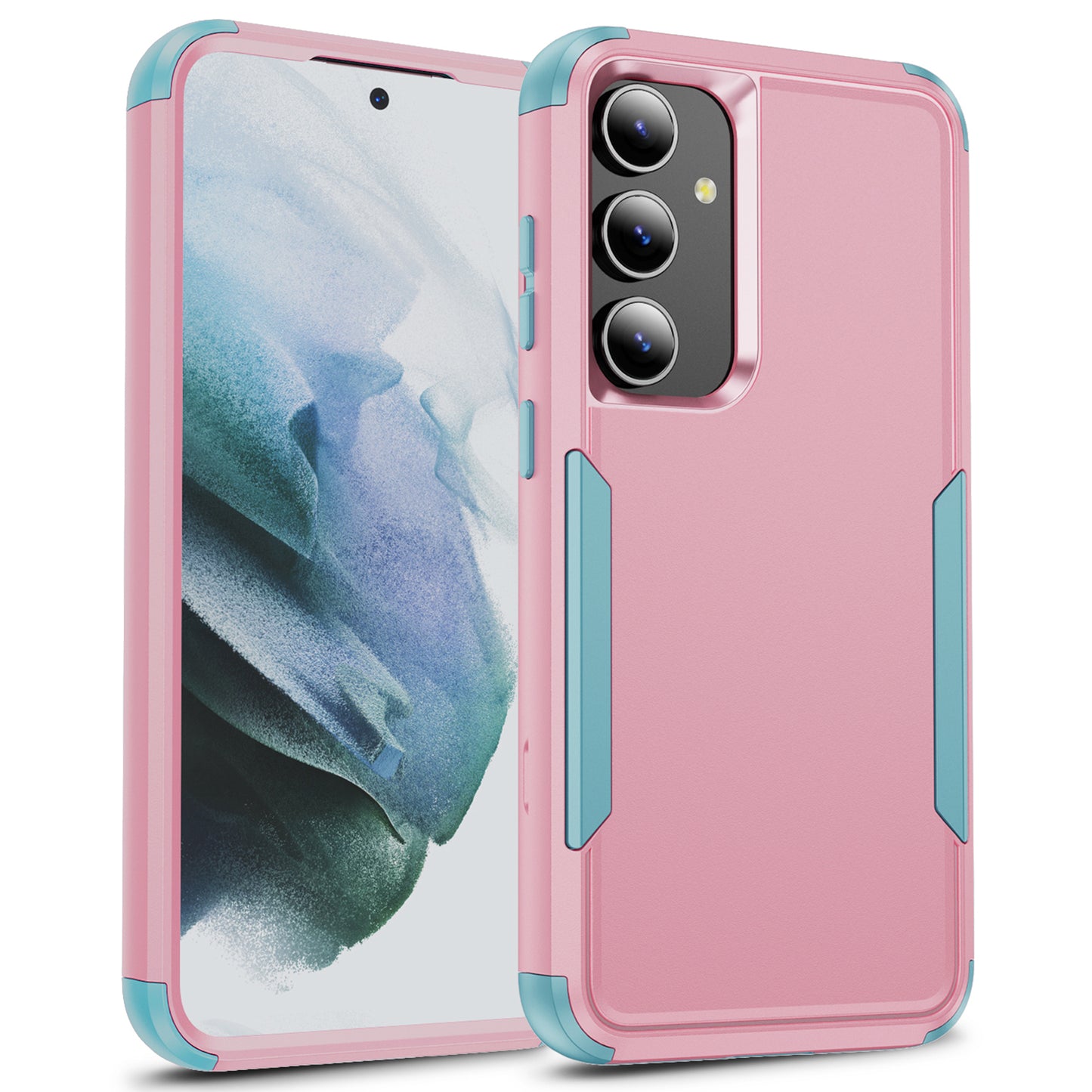 Commuter Series For Samsung Galaxy S24 Case 3-in-1 TPU+PC Anti-drop Back Cover - Pink / Grey Green