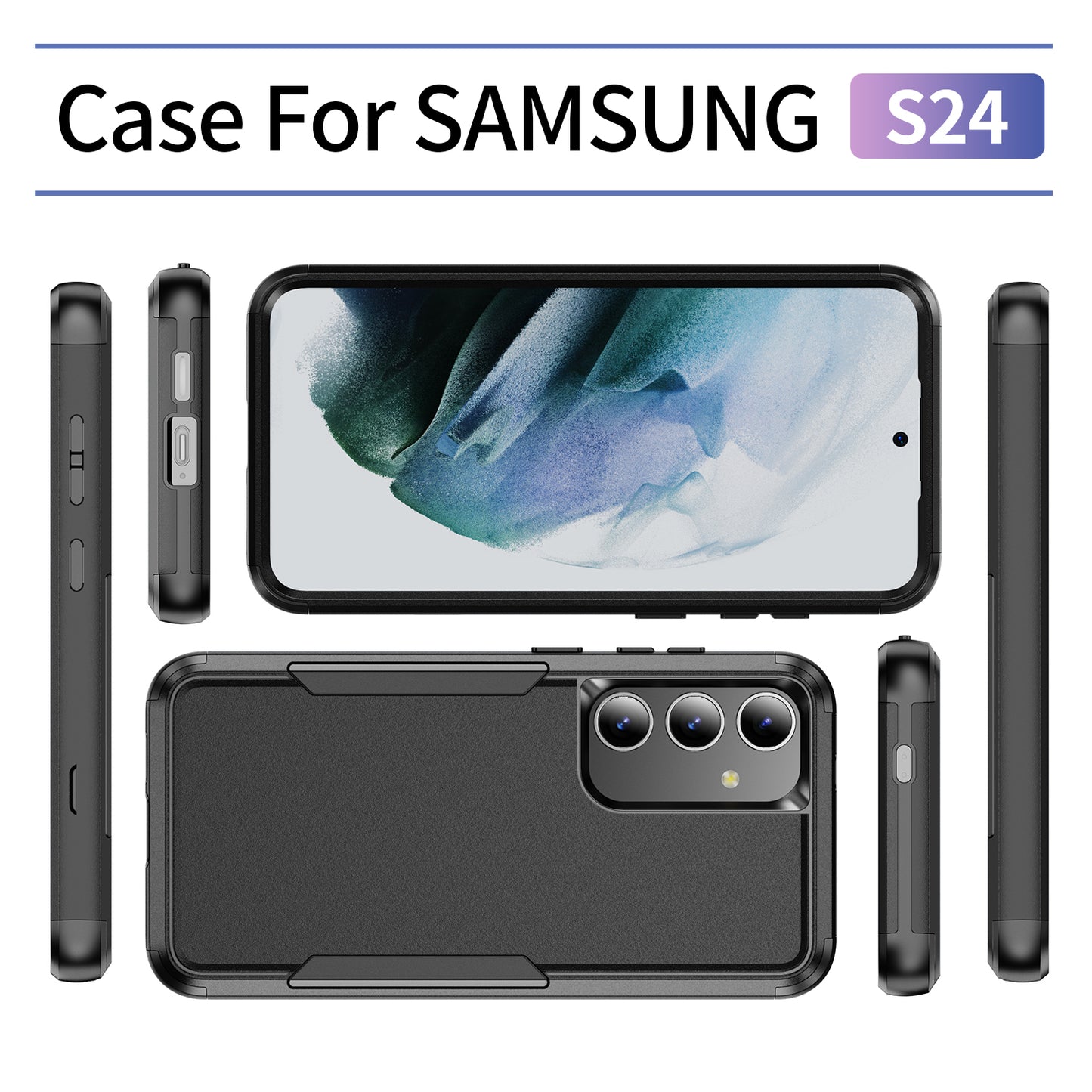 Commuter Series For Samsung Galaxy S24 Case 3-in-1 TPU+PC Anti-drop Back Cover - Black