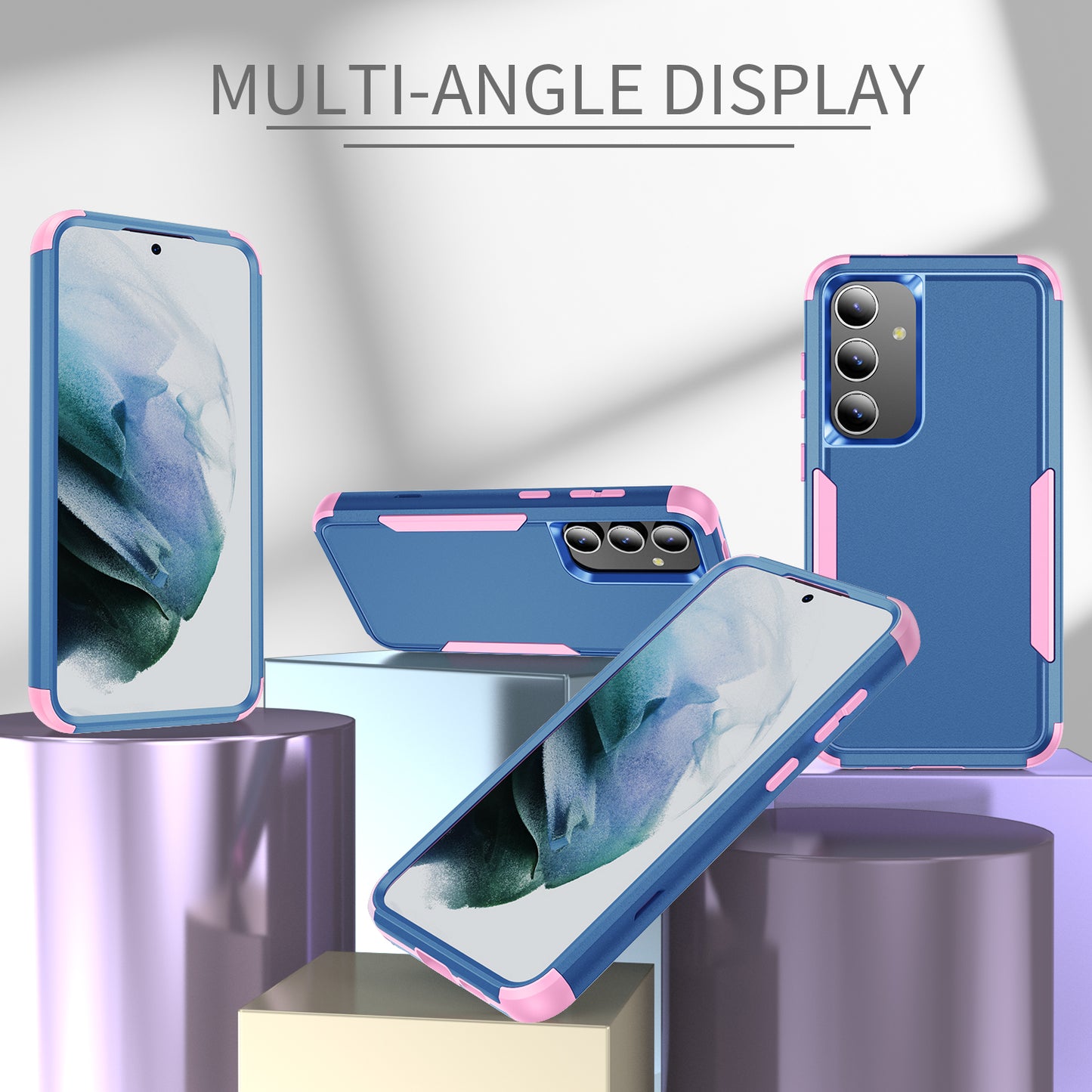 Commuter Series For Samsung Galaxy S24 Case 3-in-1 TPU+PC Anti-drop Back Cover - Sapphire / Pink